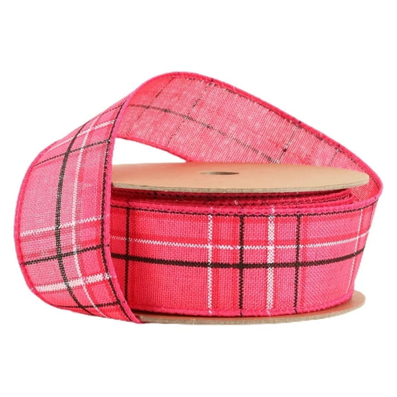 LaRibbons 1 1/2" Wired Ribbon | Hot Pink/Spring Plaid | 10 Yard Roll