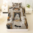 thumbnail image 3 of Feelyou Spooky Halloween Ghost Twin Sheets, Kawaii Gothic Bat Skull Bedding, 3-Piece, 1 Flat Sheet, 1 Fitted Sheet and 1 Pillowcase, 3 of 5