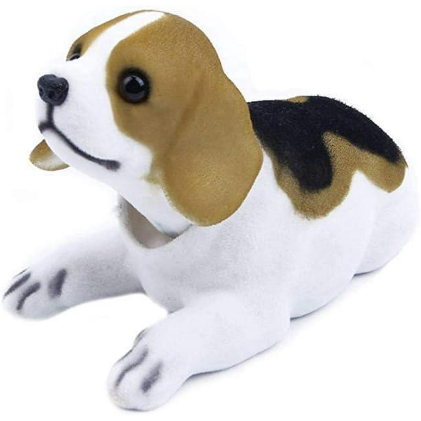 Lindo perro sacudiendo la cabeza, Beagle asintiendo perro blanco negro, perro marrón claro asintiendo con la cabeza, decoraciones interiores del coche, regalos creativos, decoración del coche