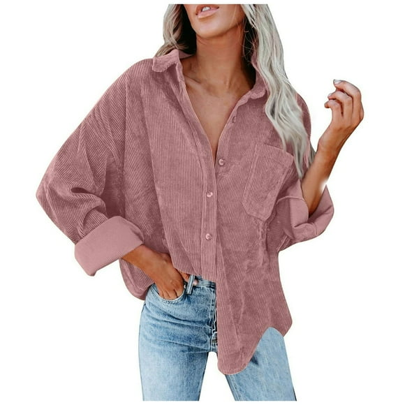 PENGXIANG Womens Corduroy Jackets Button Down Long Sleeve Casual Coat Outwear