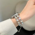 thumbnail image 5 of Pearl Beaded Bracelet Compatible with Apple Watch Bands 38mm 40mm 41mm, Bling Diamond Band Shiny Dressy Metal Strap for iWatch Series 9 8 7 6 5 4 3 2 SE Ultra Women,B, 5 of 6