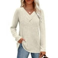thumbnail image 2 of vigerkar Womens Long Sleeve Shirt Fall Fashion V Neck Sweater Tunic Tops Dressy Casual Work Blouse Trendy Clothing (White, S), 2 of 7