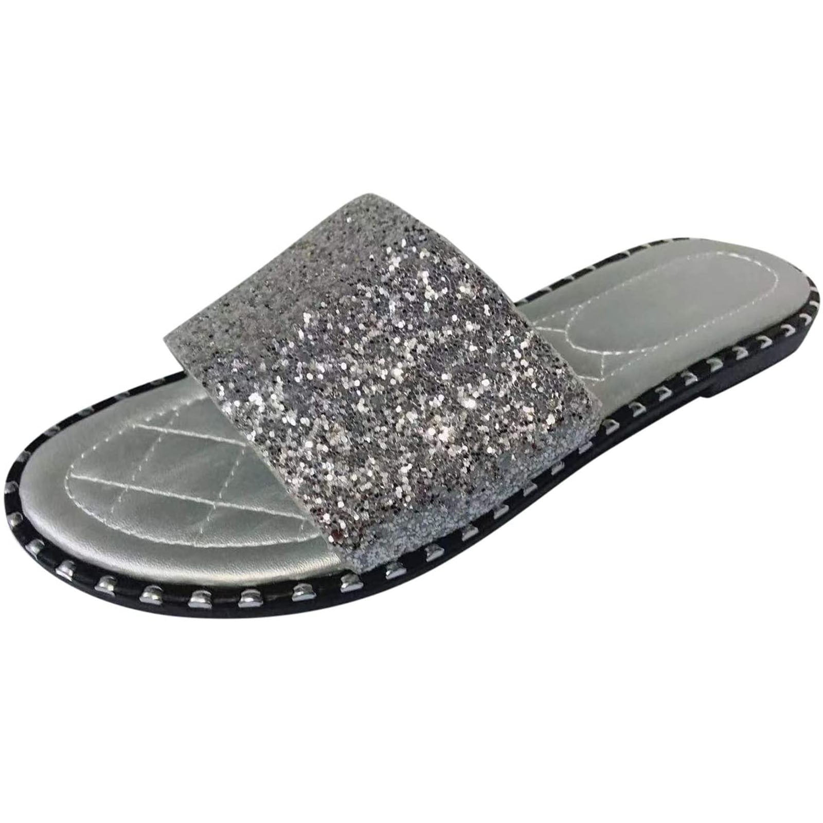 Women's Ladies Sandals Toe Post Sleepers Low Wedge Glittery Flip Flops Shoes
