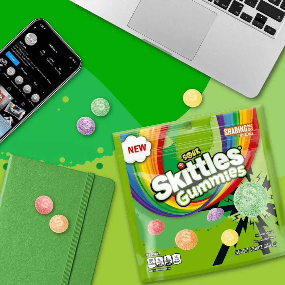Skittles Sour Gummies, Assorted Fruit Flavors Candy, Resealable 12-Ounce Sharing Size (Pack of 4)