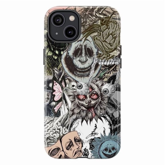 Surreal Horror Collage Phone Case, Dark Gothic and Creepy Monster Art iPhone Cover, Unique Scary Aesthetic Case for iPhone 16 15 14 13 12 11 Plus Pro Max Mini