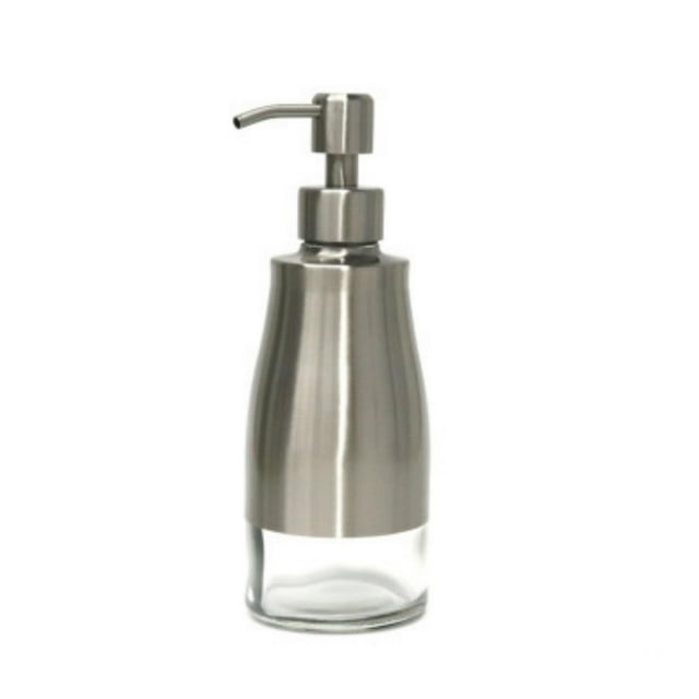 Refillable Soap Dispenser Brushed Stainless Steel and Glass Design for Modern Kitchen and Bathroom