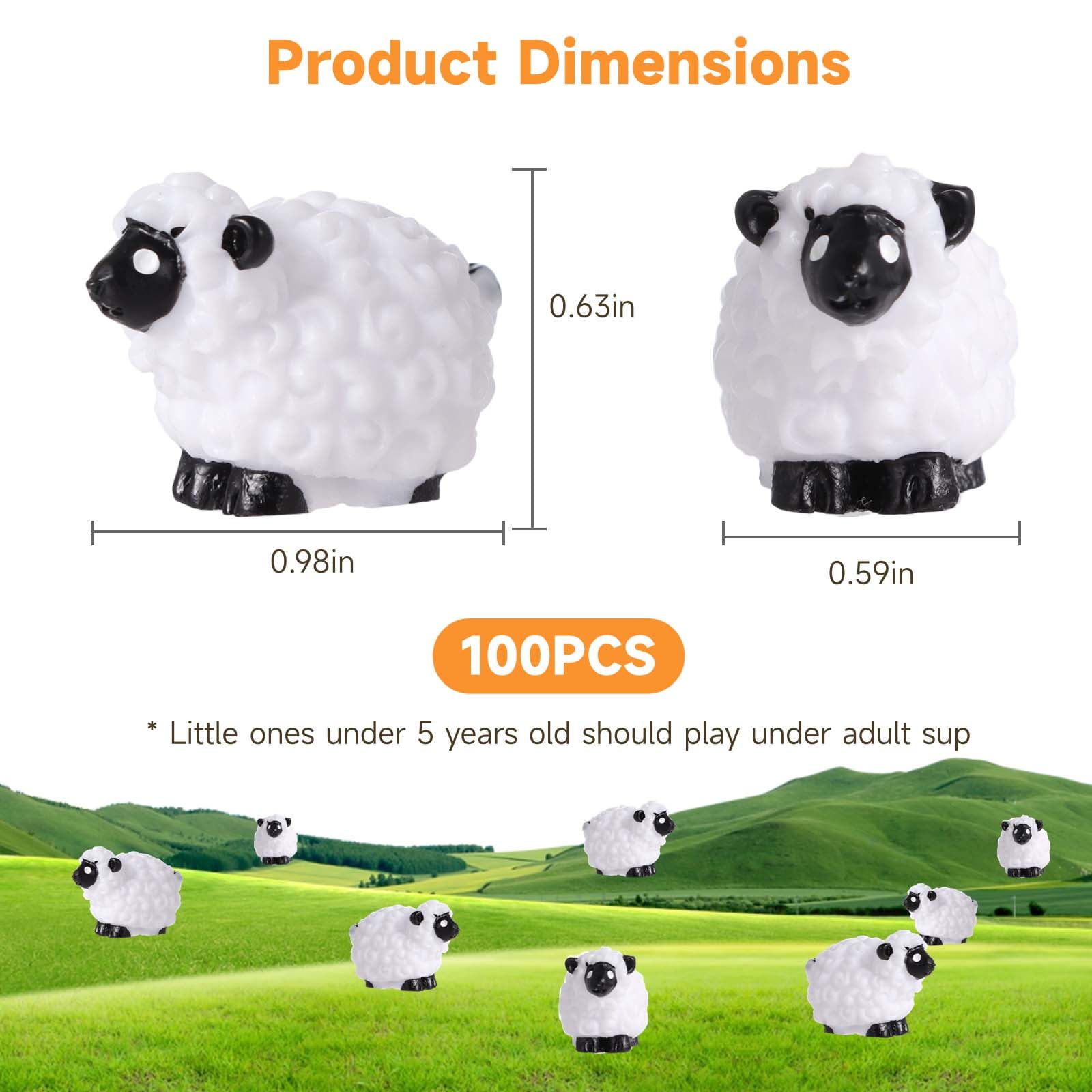 100 Pcs Miniature Sheep Figurines, Mini Cute Resin White Sheep Ornaments, Little Outdoor Moss Landscape Figurines, Tiny Fairy Garden Animal Cake Toppers, Realistic Small Lamb Decorations