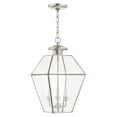 thumbnail image 4 of 2385-91 Livex Lighting Westover - 3 Light Outdoor Pendant Lantern in Farmhouse Style - 12 Inches wide by 18.5 Inches high-Brushed Nickel Finish, 4 of 9