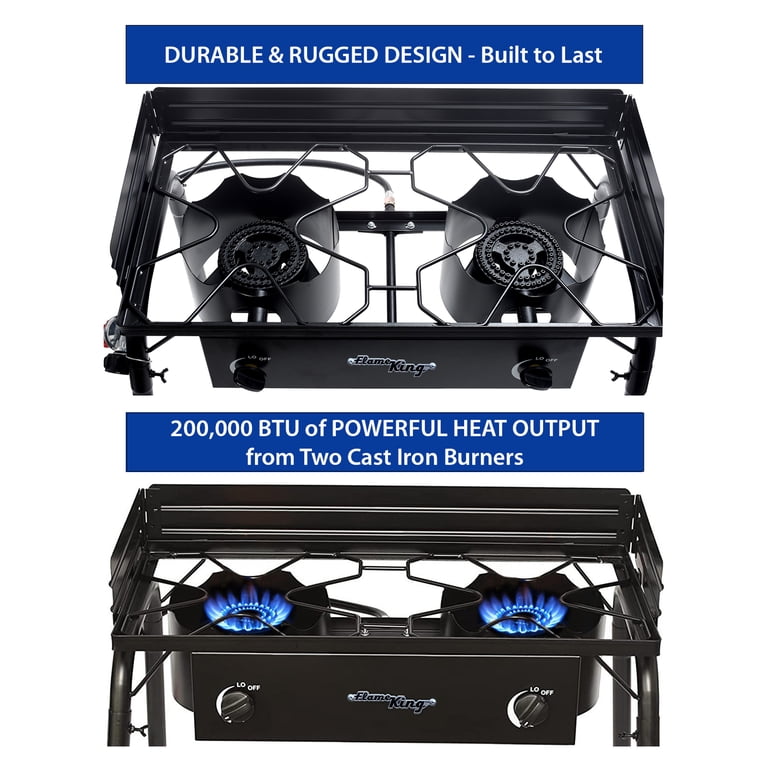 Flame King Standup 2 Burner Camp Stove, Propane Camping Stove