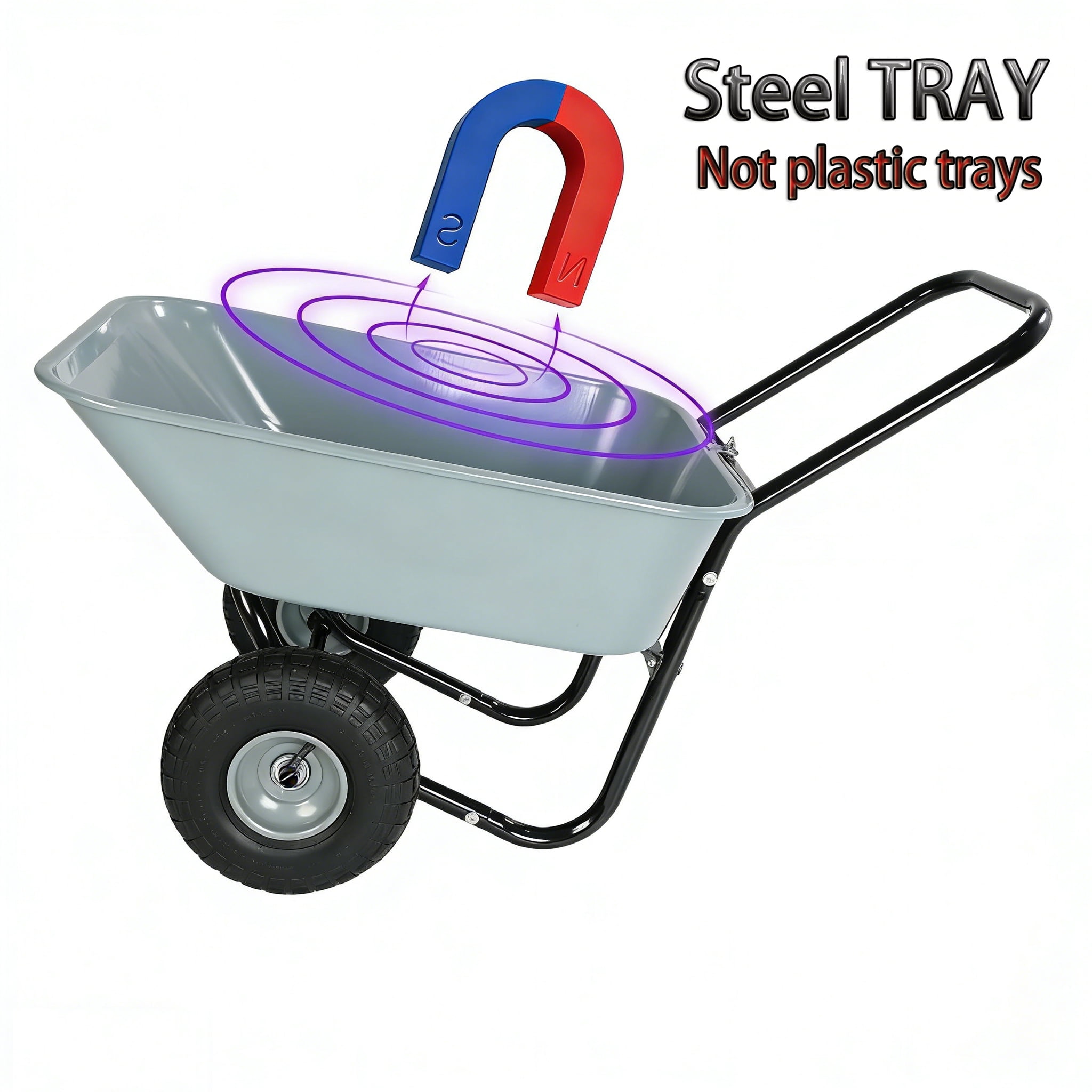 Two-Wheeled Garden Cart with 10-Inch Pneumatic Wheels, Gray Non-Porous Utility Cart 35L Large Capacity Leak-Proof Wagon for Soil Leaves Water Mud Outdoor Warehouse Handling