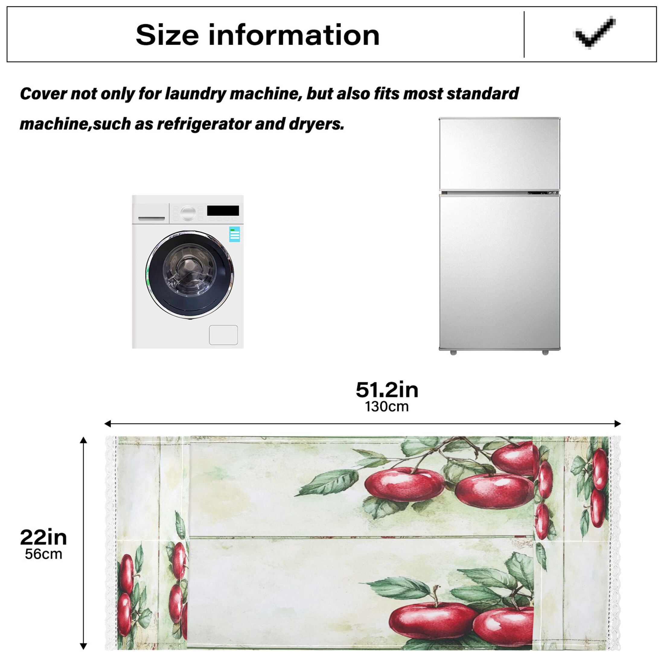 Red FruitWasher and Dryer Covers Dust-Proof and Oil Resistant Fridge Cover with 4 Storage Pockets Washing Machine Top Cover for Laundry Kitchen Home 51.2 x 22 In