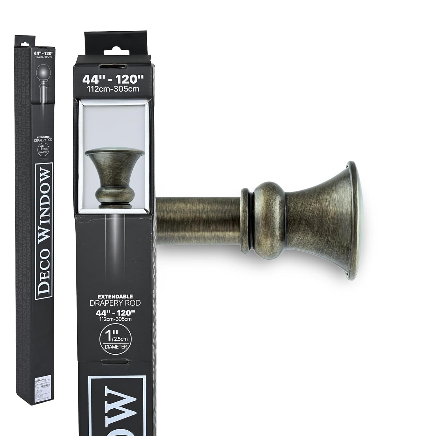 Deco Window Rustic 1 in Antique Brass Egyptian Adjustable Single Curtain Rods, 18 in - 44 in