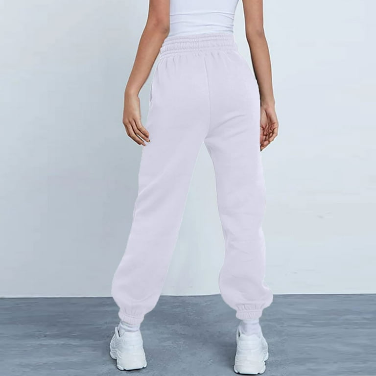 Susanny White Sweatpants Women Cinch Bottom Drawstring Straight Leg High  Waisted Elastic Waist with Pockets Sweatpants Plus Size Casual Flare Baggy