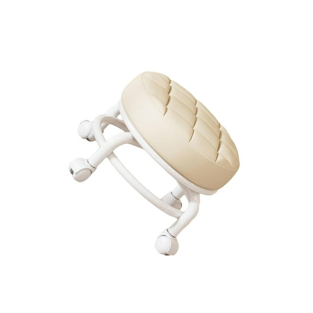 pitrice Tabouret Bas Rotatif 360° Siège à Roulettes Tabouret Bas pour Salon Garage Beige 26x23cm