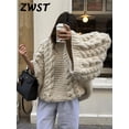 thumbnail image 2 of Jersey holgado de punto para mujer, jersey de manga larga con cuello alto, ropa de gran tamaño, otoño e invierno, 2024, 2 of 5