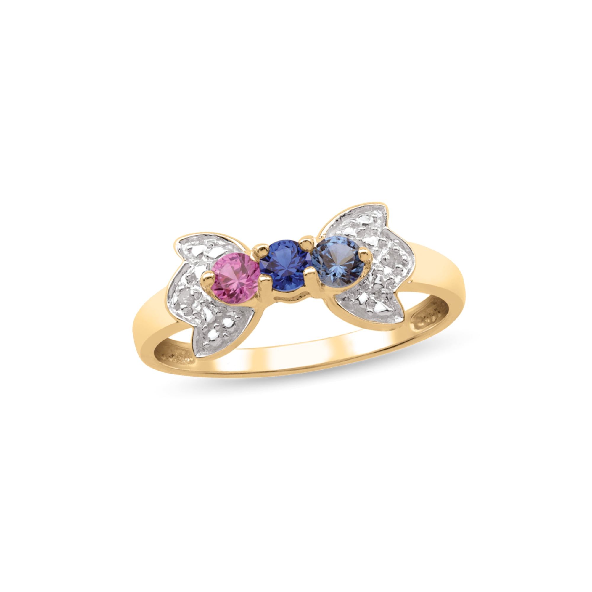 Personalized Bow Design Birthstone Ring in 10K Gold with Diamond Accents by Jewlster