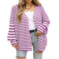 thumbnail image 1 of Cardigan Sweaters for Women Color Block Long Sleeve V Neck Sweater Fashion Kint Striped Open Front Button Outerwear, 1 of 7