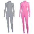 thumbnail image 3 of M Mono de manga larga con cuello alto para mujer, peto de punto acanalado con cremallera, peleles ajustados con letras bordadas, pantalones largos, ropa deportiva para otoño, 3 of 5