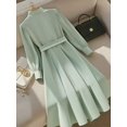thumbnail image 2 of Pastel Green Womens Elegant High Neck Pleated Front A-Line Midi Dress With Belt, 2 of 8