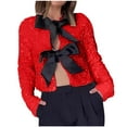 thumbnail image 3 of Aboser Womens Cutout Sequins Tops Cute Bow Tie Front Party Shirts Velvet Glitter Cropped Top Y2k Streetwear Comfy Long Sleeve Blouses Going Out Tops, 3 of 9