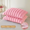 thumbnail image 3 of XeGe Set of 2 Fluffy Faux Rabbit Fur Pillowcases, Luxury Striped Plush Fuzzy Zippered Pillow Cases, Decorative Shaggy Furry Ribbed Long Pillow Shams for Bedroom Living Room 20x36, King, Pink, 3 of 7