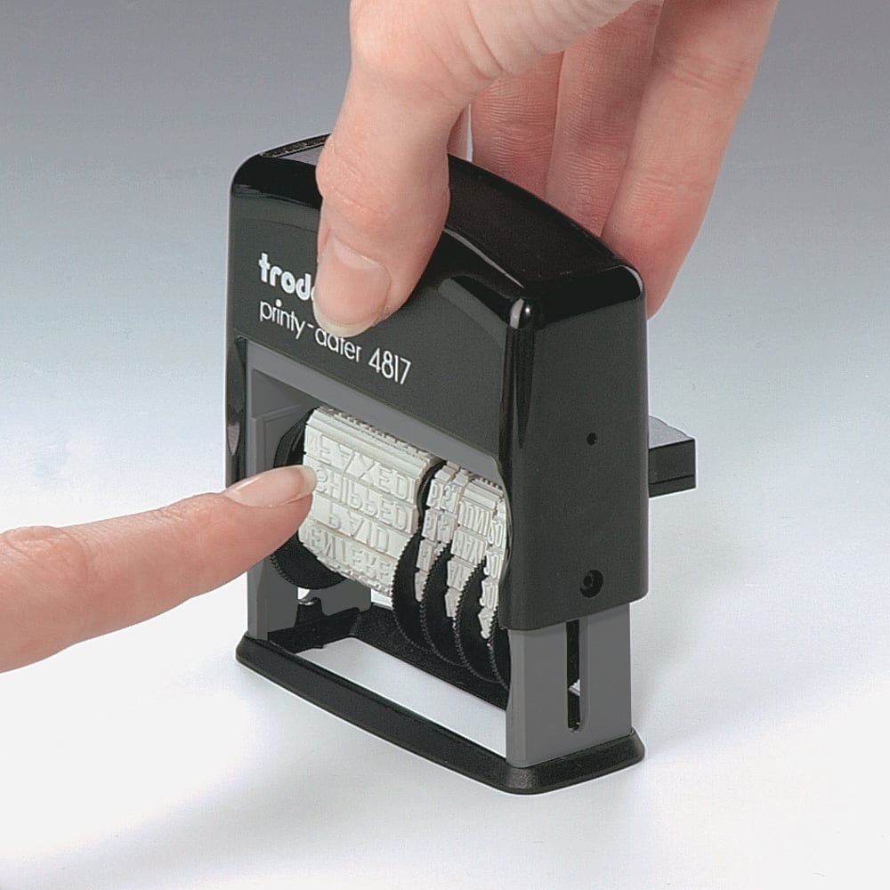 Trodat Printy 4817 Dial-a-Phrase Self-Inking Rubber Date Stamp - Black Ink Pad - 12 Popular Office Messages Included