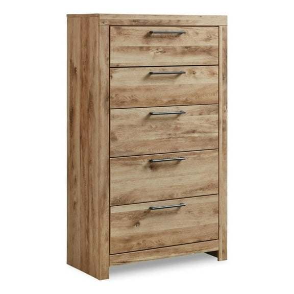 Ashley Furniture Hyanna 5-Drawer Wood Chest in Tan/Golden Rustic