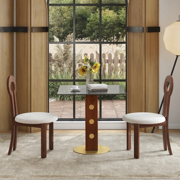 Miekor Furniture Modern Square Dining Table, 33.5" Tempered Glass Table with Wooden Leg & Gold Base, 2 - Person Kitchen Table for Small Space, 150lbs Weight Capacity(Only the Negotiation Table) MK6256