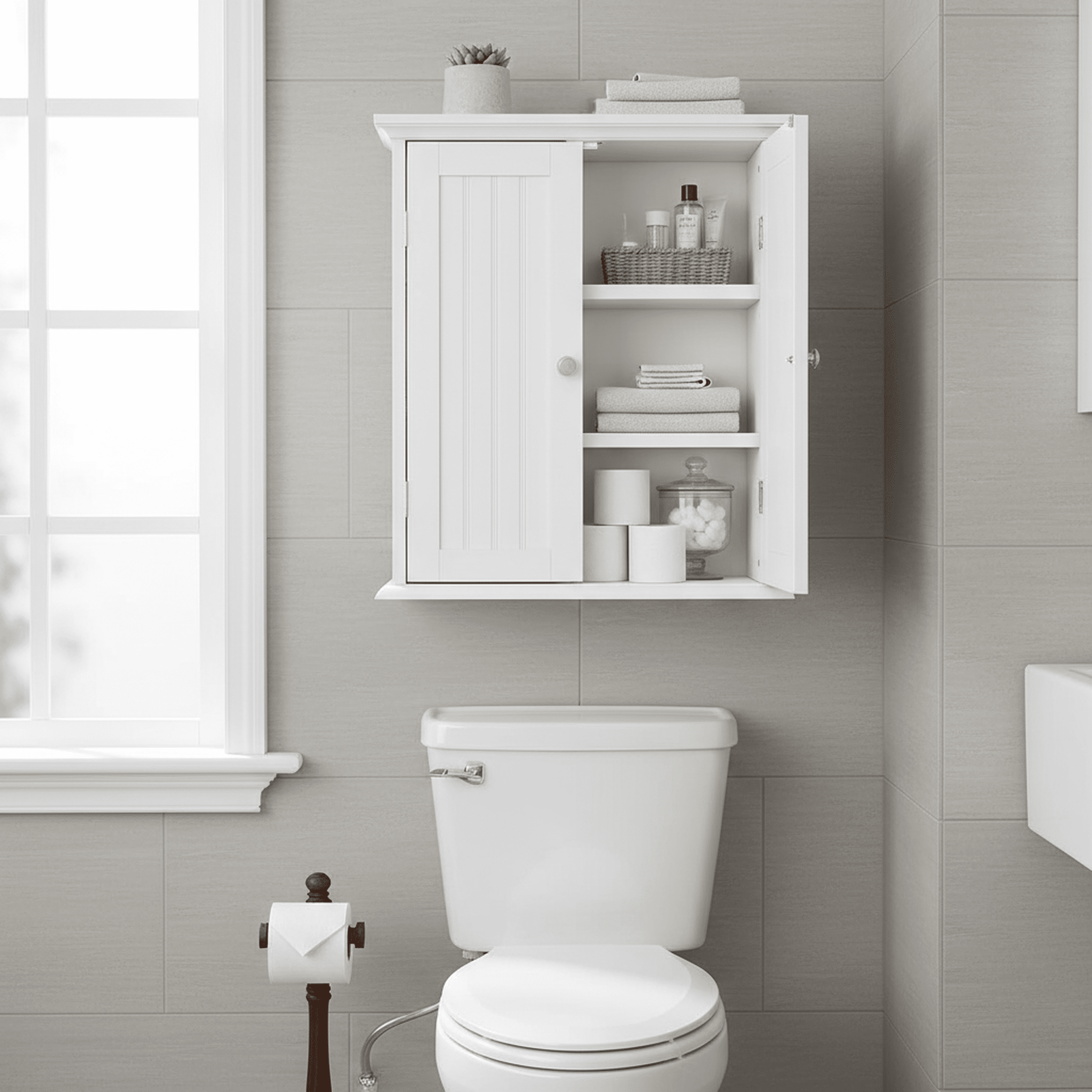 edx Wall Cabinet, Over The Toilet Space Saver Storage Cabinet, Bathroom Organizer with 2 Doors, white