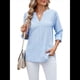 thumbnail image 3 of Blusas Casuales con Cuello en V y Ojales Bordados para Mujer, Blusas Playeras Elegantes. Azul S, 3 of 10