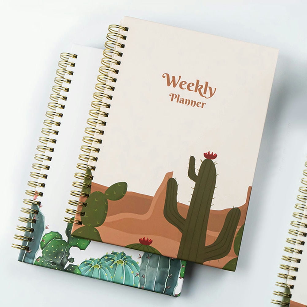 CSCHome Durable Planner 2023-2024, Coil A5 Notebook, Fine Floral Printing Hard Cover Weekly Planner , Flat 180° Spreadable for Students, Office Workers