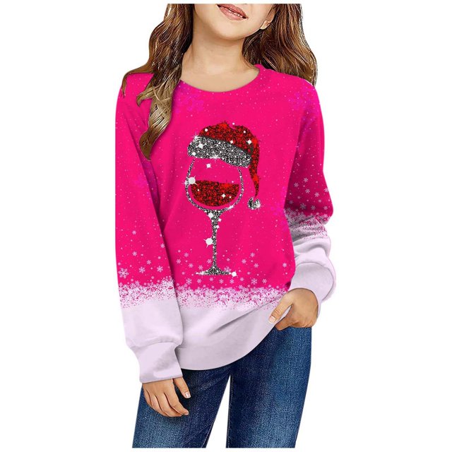 Veste à Capuche pour Fillettes, Crop Top à Capuche, Couverture à Manches Longues, Taille 8, Automne et Hiver, Imprimé de Noël, Col Rond, Manches Longues, Rose 2-3 Ans
