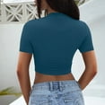 thumbnail image 4 of Lovskoo 2024 Crop Tops for Women Short Sleeve Round Neck Women Clothing Comfortable Breathable Blouses Tops Shirts for Women Navy XL, 4 of 8