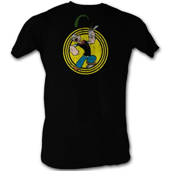 Popeye Spinach Circle Black Adult T-Shirt