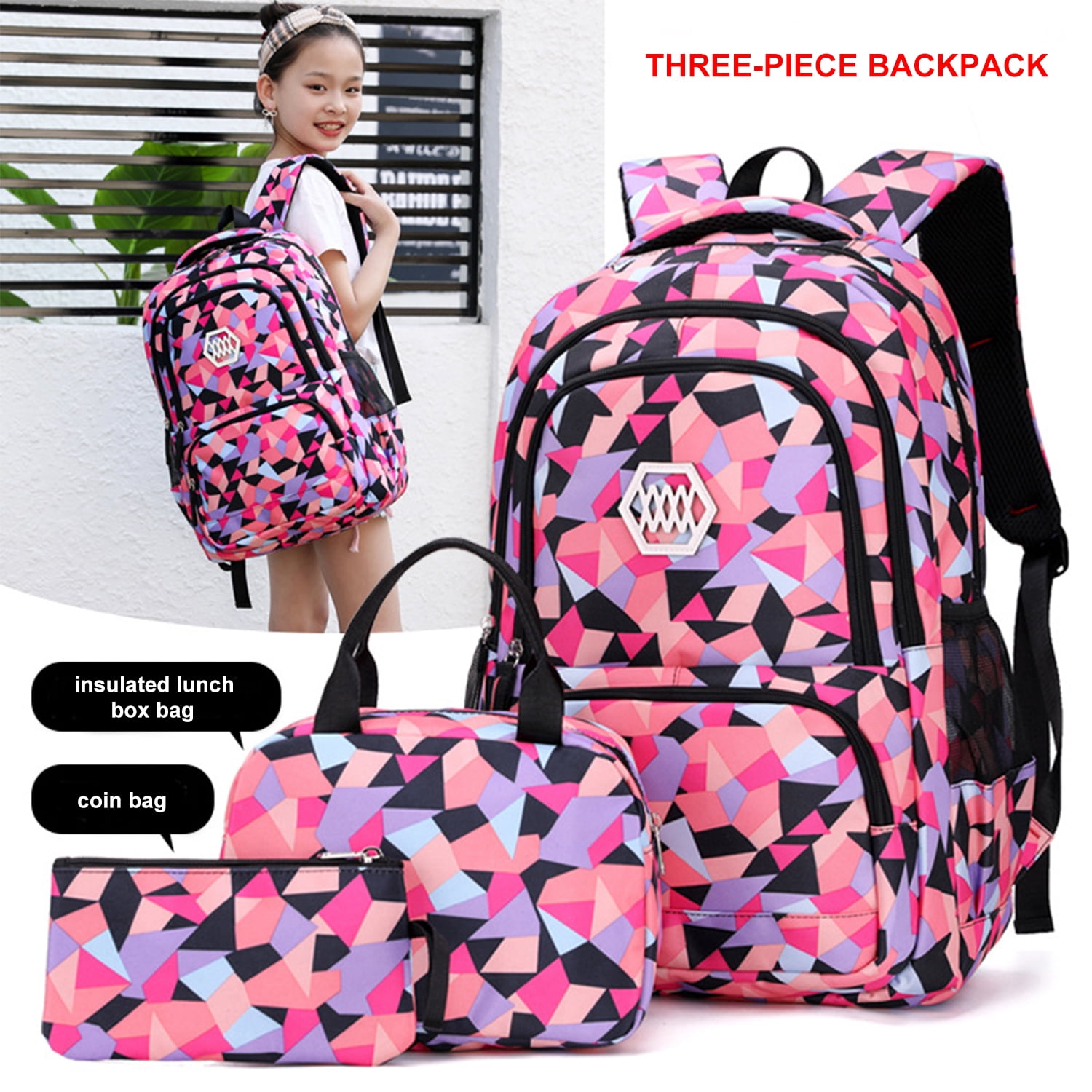 3 in 1 Middle School Backpack Sets, Kids School Bag with Lunch Bag and