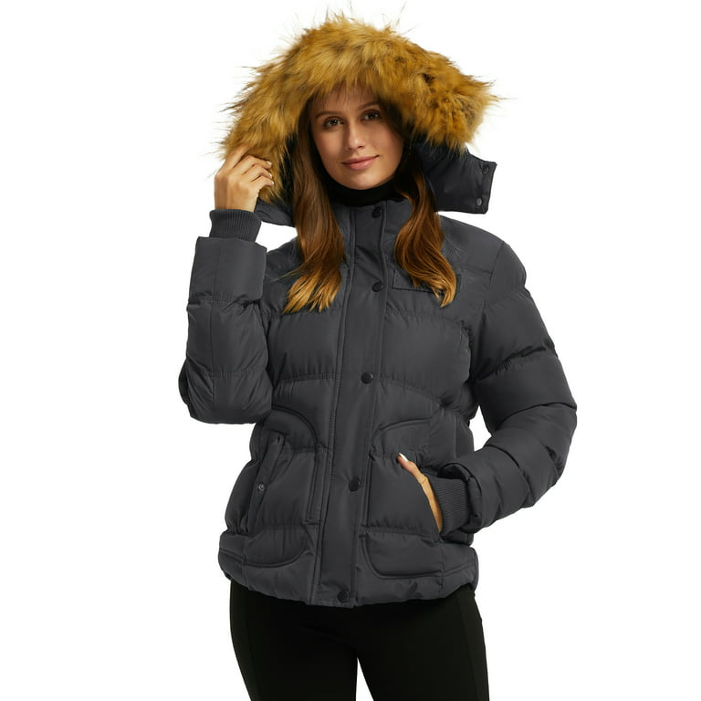 Women\'s Puffer Coats L Zip-up Jacket Waterproof Jacket Winter Wantdo Quilted Dark Gray