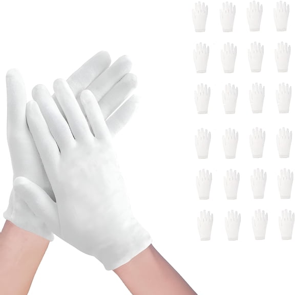 TELOLY 48 Pcs (24pairs) White Cotton Gloves for Dry Hands Moisturizing Gloves Overnight Eczema Gloves Sleep Gloves for Women Cosmetic Jewelry Silver Moisturizing Coin Inspection Gloves