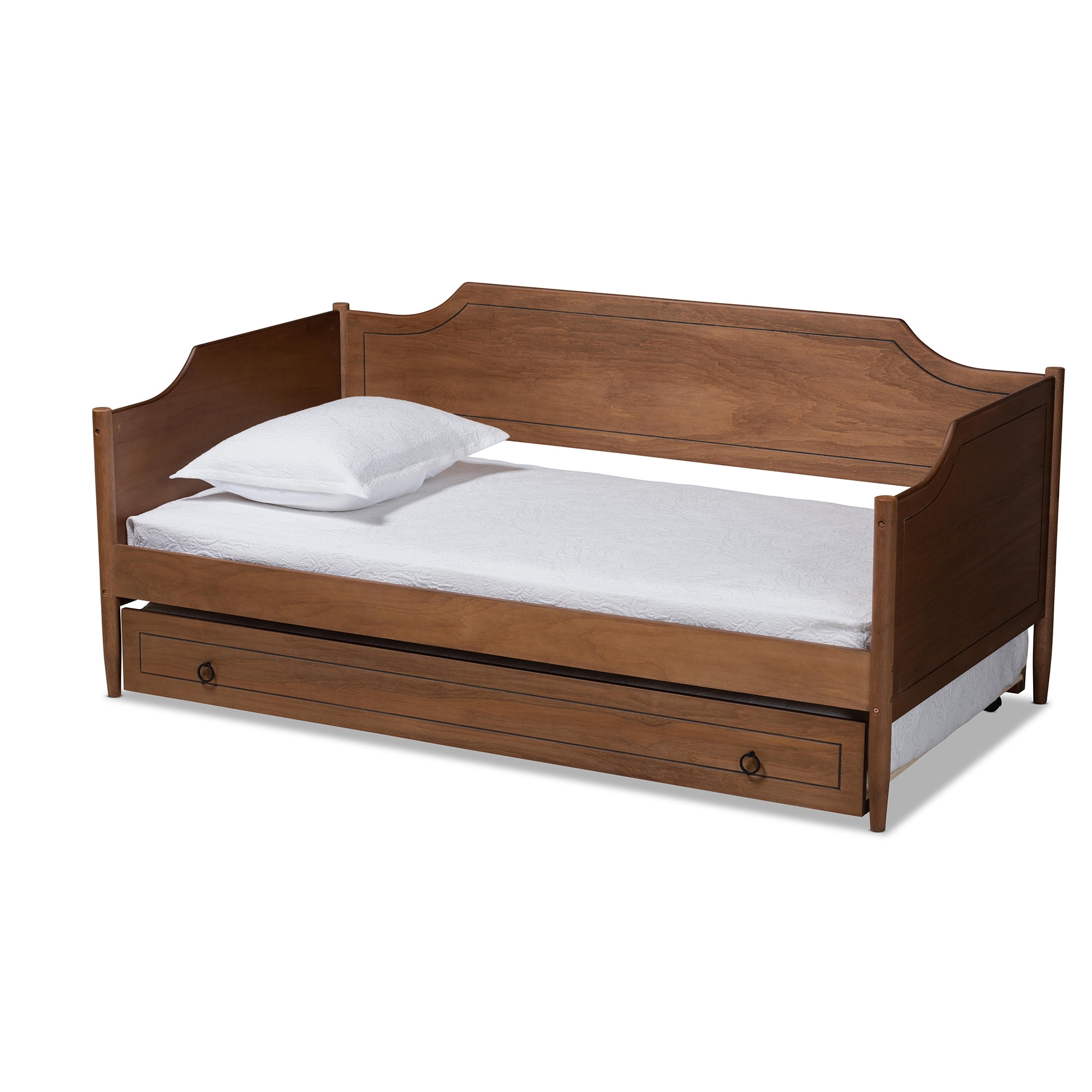Baxton Studio Alya Classic Traditional Farmhouse Walnut Brown Finished Wood Twin Daybed with Roll-Out Trundle Bed, Walnut/Black