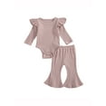 thumbnail image 1 of Xingqing Newborn Baby Girls Fall Spring Outfits Ruffle Long Sleeve Knitted Romper Tops + Bell Bottom Pants Clothes, 1 of 6