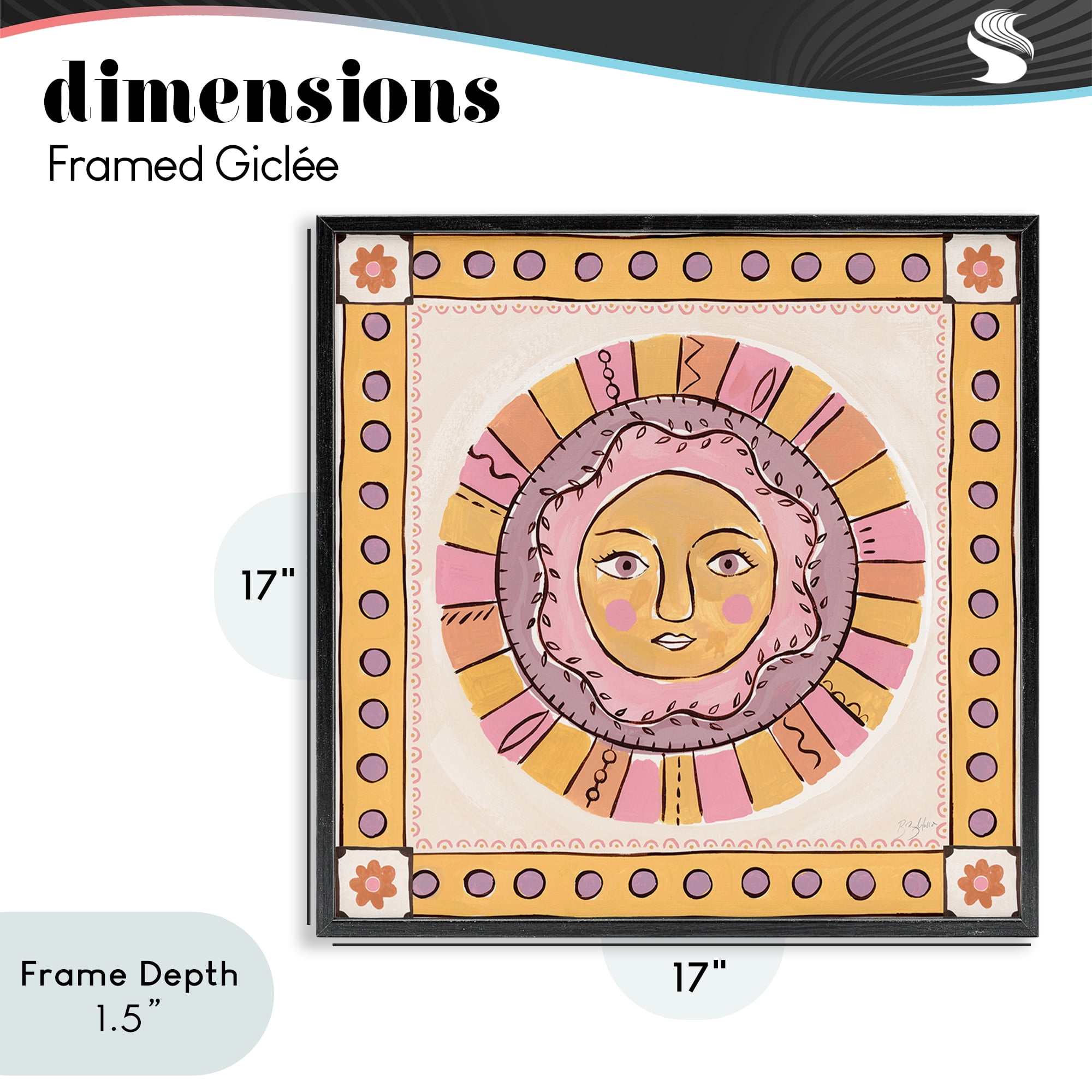 Stupell Industries Pastel Sun Face with Border Black Framed Giclee Art, design by Two If By Sea Studios