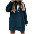 thumbnail image 2 of Plain Hoodie Dress for Women 2025 Fall Winter Long Sleeve Side Slit Hooded Sweatshirt with Pockets Pullover Tops, 2 of 7