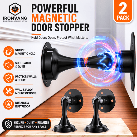 2 Pack Magnetic Door Stopper, Heavy Duty Stainless Steel Door Stop with Strong Magnetic Catch, Wall or Floor Mount Door Holder for Home, Office, Bathroom, Bedroom