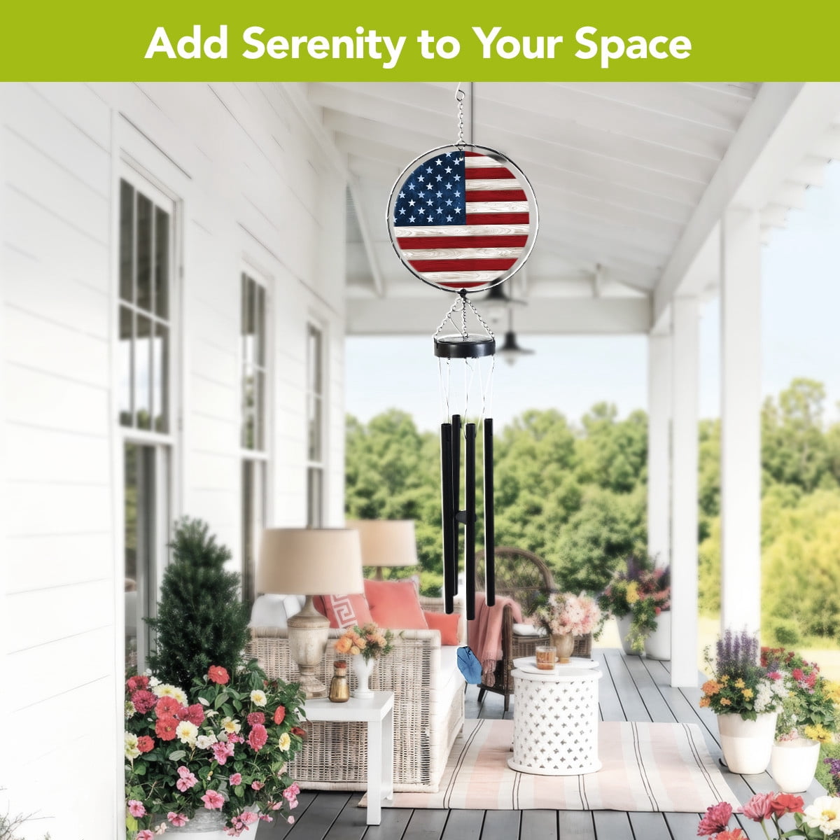 Briarwood Lane Wood American Flag Illuminated Wind Chime