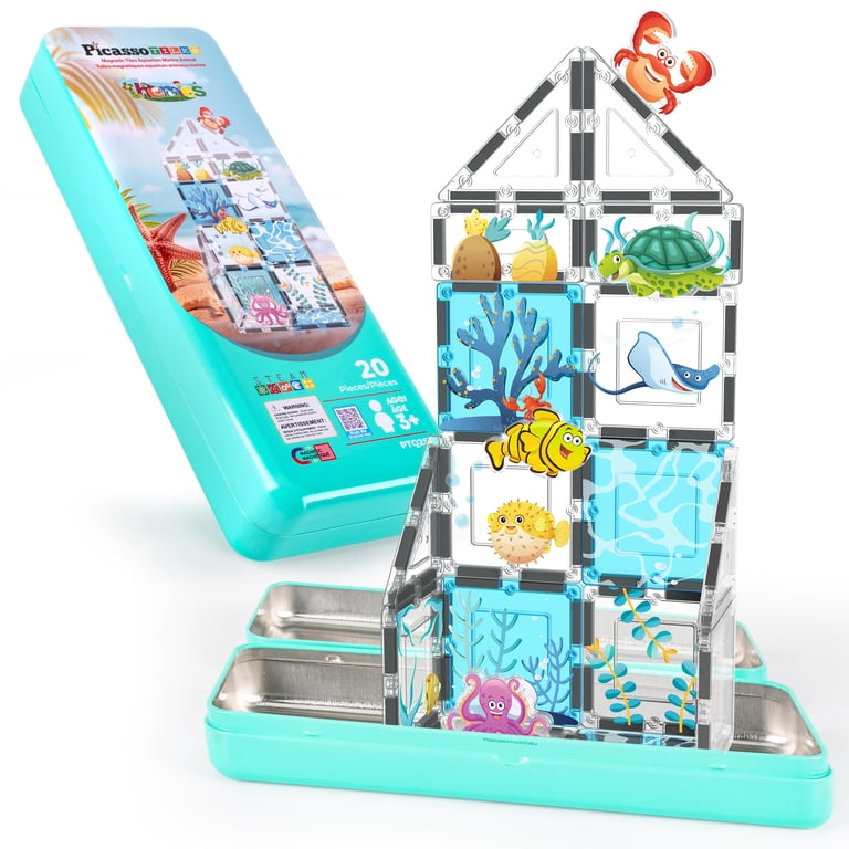 PicassoTiles Magnetic Tiles for Kids – 20 PCS Aquarium Marine