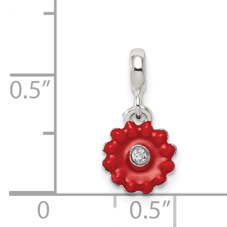 925 Sterling Silver Blue Enamel Flower with Cubic Zirconia Enhancer Pendant