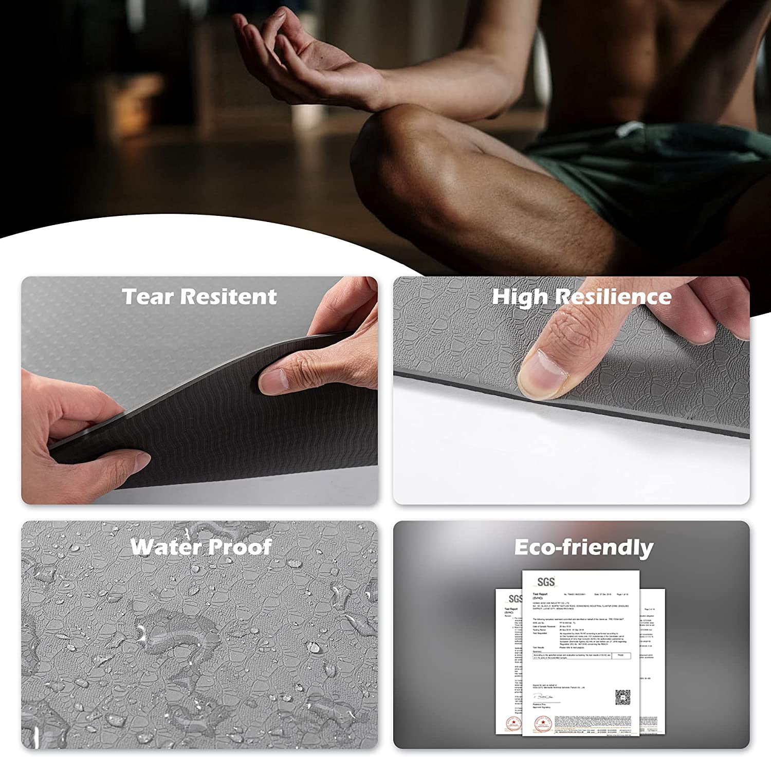 UMINEUX Extra Wide Yoga Mat 1/4" Thickness TPE Yoga Mats Non Slip, Gray