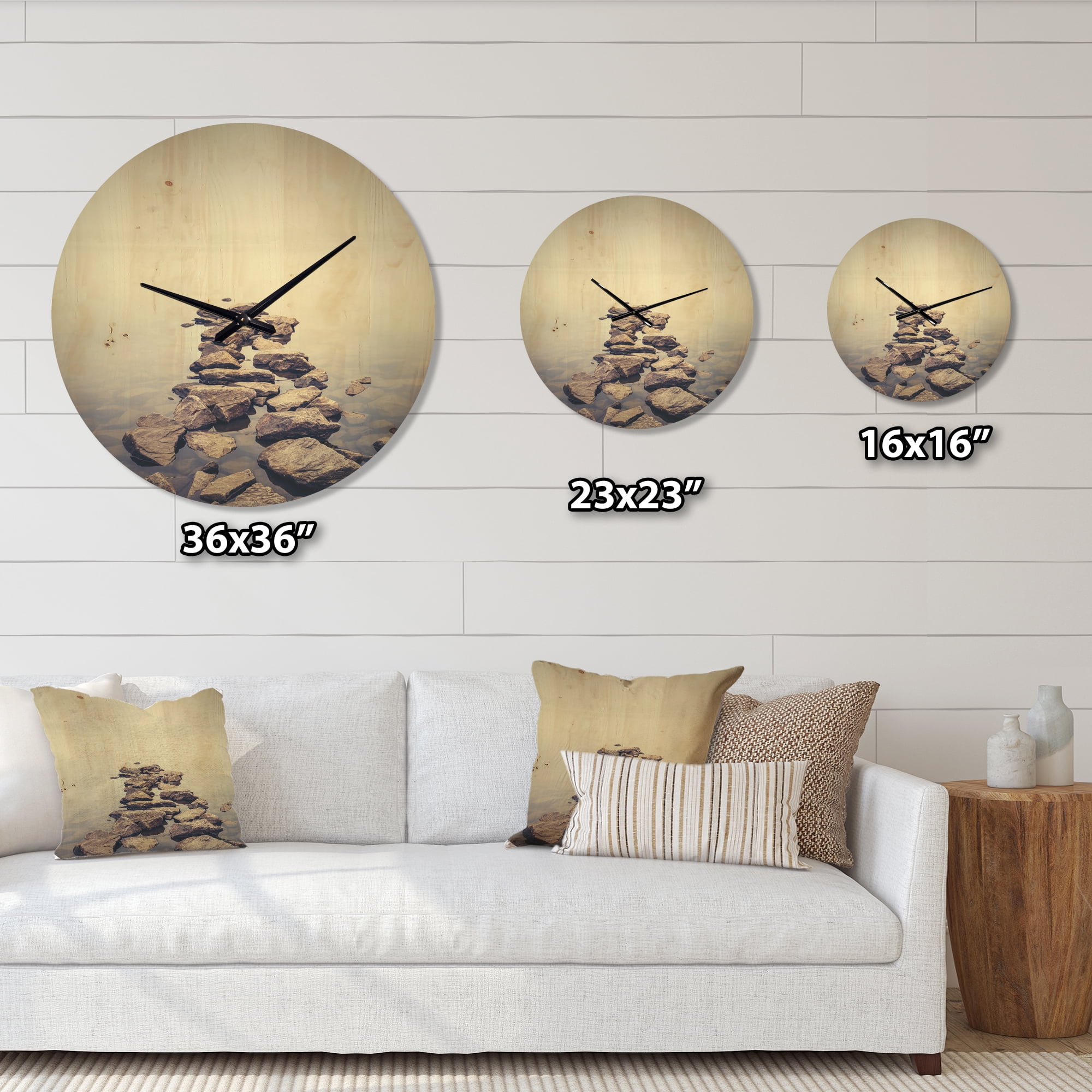 Designart 'Ukraine Minimalist Misty Lake landscape ' Modern Wood Wall Clock