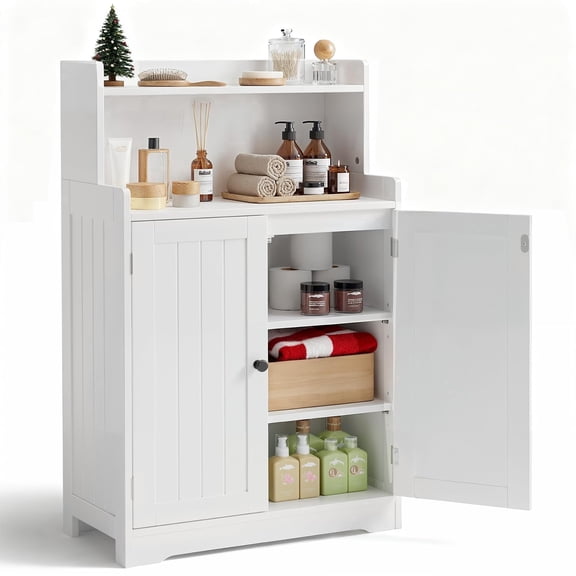 Gizoon Small Bathroom Storage Cabinet and Freestanding Floor Pantry with 2 Doors and Adjustable Shelves, White
