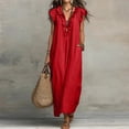 thumbnail image 2 of longantii Summer Dresses for Women 2026 Sleeveless V Neck Ruffle Cap Sleeve Long Dress with Pockets Beach Vacation Outfits Red XXL, 2 of 5