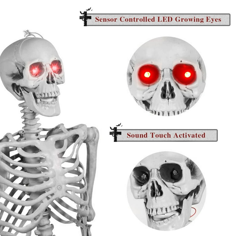 5.5 Foot Life-Size Poseable Halloween Skeleton Prop - With Glowing LED Light Up Eyes